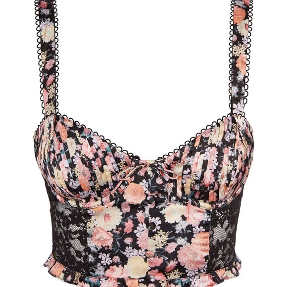 For Love And Lemons Long Line Bra Black Floral NEW - Picture 4 of 5